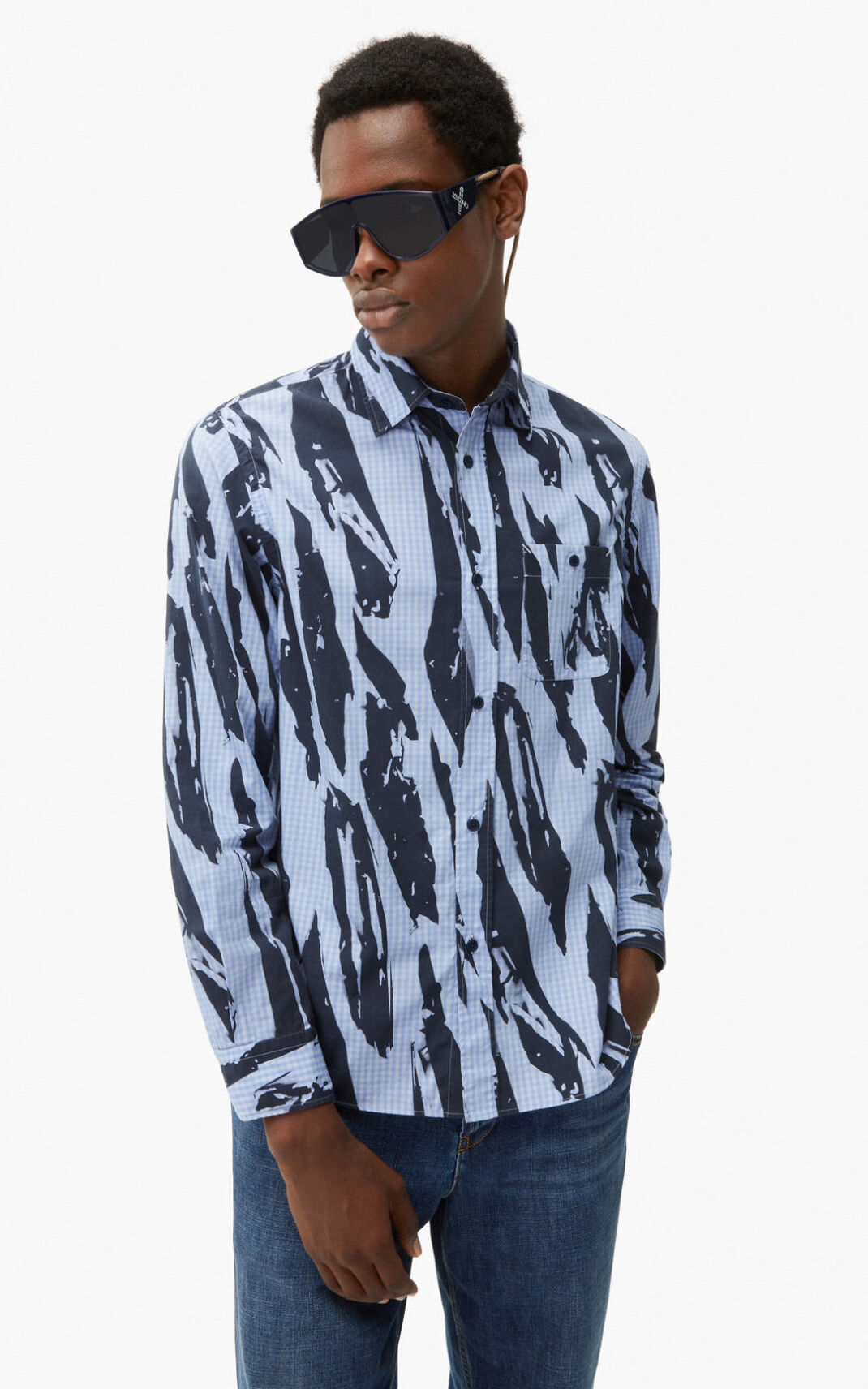 Kenzo Pleat Camo casual シャツ メンズ 青 - WEXVOR825